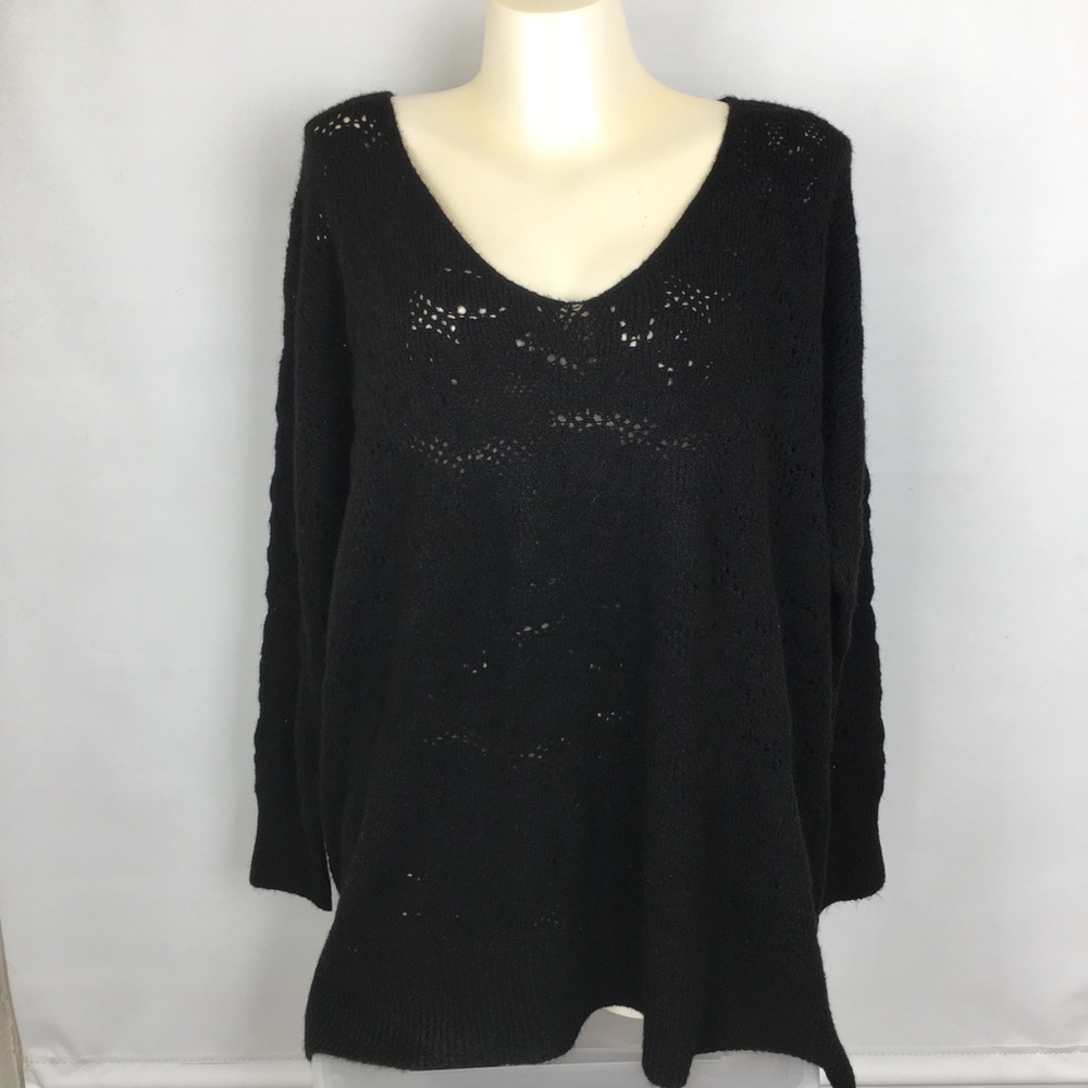 Free People Intimately Free Slouchy Oversized Sweater V-neck Black Wool Blend